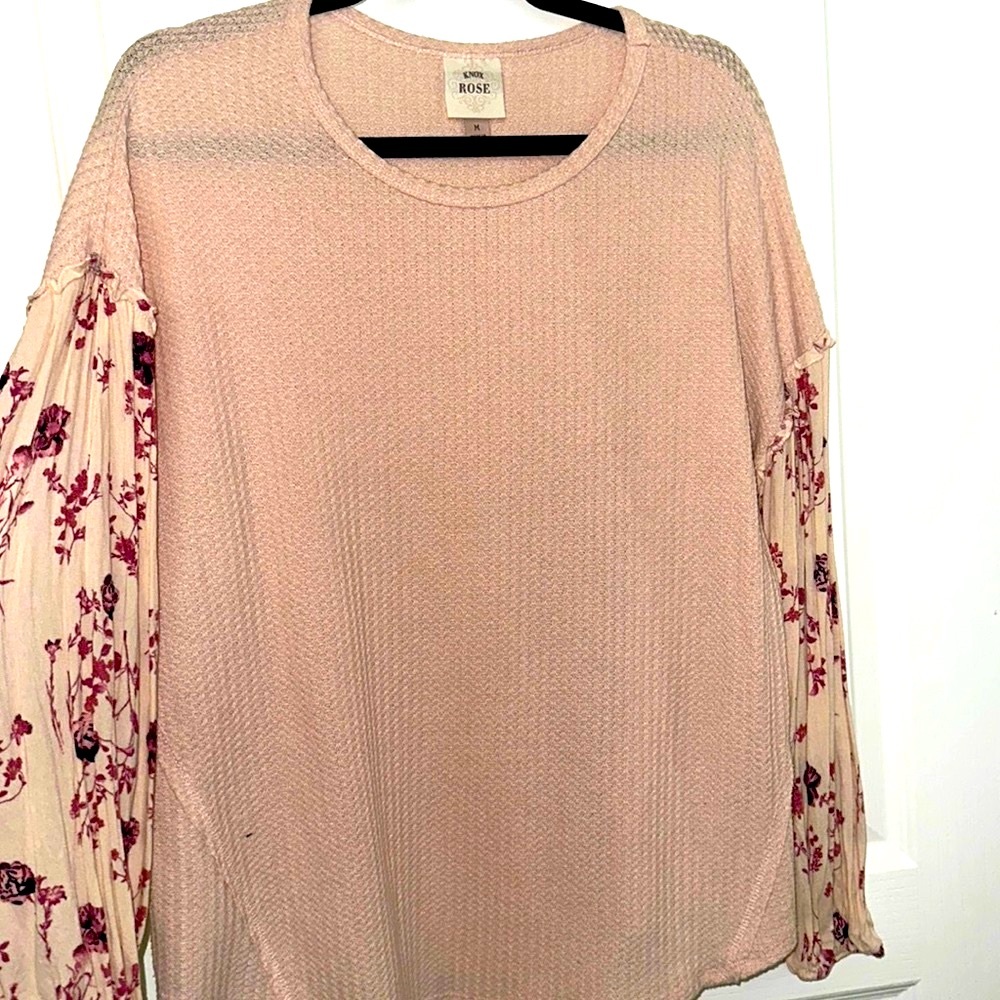 Pink Floral Sweater with Flowy Sleeves